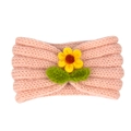 Bandeau bébé en tricot rose avec fleur au crochet jaune et feuilles vertes pour nourrisson - Bourgeon de Neige