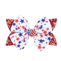 Dettaglio del fiocco per capelli USA con stelle, coda glitter e cuore di strass al centro - Stile a Coda di Rondine Rosso con Motivo a Stelle (3#)