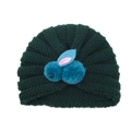 Dark green knitted baby turban hat with a cute plush bunny decoration for winter warmth - Dark Green