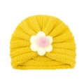 Bonnet en tricot jaune moutarde pour bébé avec une grande fleur 3D blanche et rose - Jaune (Grande Fleur)