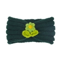 Bandeau tricoté vert foncé pour bébé avec fleur vert citron et feuille décorative - Vert Foncé