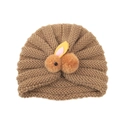 Brown knitted baby turban hat with cute plush bunny ears for winter warmth - Light Coffee