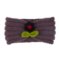 Bandeau tricoté violet foncé pour bébé avec fleur noire et feuilles vertes - Gris fumé