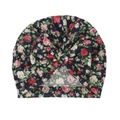 Dunkelblauer Baby-Turban mit Blumenmuster und großer Schleife aus weichem Baumwollstrickstoff - Dunkelblaues Blumenmuster (2)