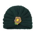 Dark green knitted toddler beanie with handmade 3D floral decoration in warm colors - Dark Green (Yarn Flower)