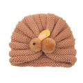 Cute brown knitted infant turban hat with plush bunny ears for toddlers and newborns - Apricot