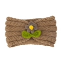 Bandeau tricoté marron pour bébé avec fleur au crochet faite main et décoration de feuilles - Café Clair