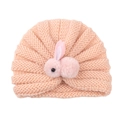 Pink knit baby turban hat featuring a cute plush bunny ornament for infants - Pale Green
