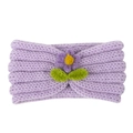 Bandeau bébé tricoté à la main en violet clair avec petite fleur et accents de feuilles - Mauve Clair