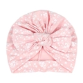 Hellrosa Baby-Turbanmütze aus Baumwolle mit weißen Blumenmustern und großer Schleife - Rosa Mit Weißen Blumen