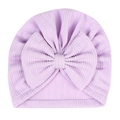 Gorro de punto acanalado lavanda para recién nacido con un gran lazo elástico decorativo - Estilo de Doble Raya Fina / Morado