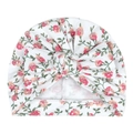 Neugeborenen Turban Mütze mit großer Schleife aus weicher Baumwolle und rosa Blumenmuster - Kleines Blumenmuster