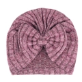 Détail du turban pour nouveau-né montrant la maille côtelée douce et le grand nœud décoratif - Vieux rose