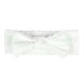 Detail of white newborn headband showing vertical ribbed texture and a large soft bow - White (Brushed)
