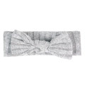 Detail of grey ribbed knit baby headband featuring a large soft bow and elastic fabric - Gray (Brushed)