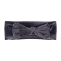 Detail of dark grey corduroy baby headband featuring a large textured velvet bow - Dark Gray