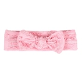 Detalle de diadema elástica rosa para bebé con un lazo grande fruncido y textura suave - Rosa