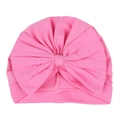 Pink cotton baby turban hat with a large decorative bow for infants aged 0-6 months - Deep Pink