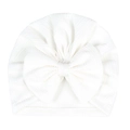 Gorro turbante blanco para bebé con lazo grande en suave tejido de punto elástico - Estilo de Doble Raya Fina / Blanco