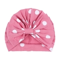 Bonnet turban rose pour bébé à pois blancs avec un grand nœud décoratif élégant - Rose à pois blancs
