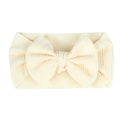 Elastic baby headband with large waffle knit bow in cream white color for newborns - Beige (Ribbed)