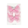 Close-up of pink glitter double-layered butterfly hair clips set on a display card - Pink