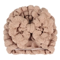 Infant turban hat featuring a large bow and textured seersucker fabric in nude color - Light Coffee