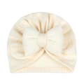 Detailed close-up of cream beige infant turban hat with large bow and ribbed knit texture - Off-White (Large Bow)
