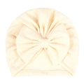 Newborn baby knot hat in cream white waffle knit fabric with a large bow detail - Double Fine Stripe Style / Off White