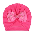 Turbante para bebé rosa intenso con estrellas doradas y un lazo grande de dos capas - Rojo Rosa (Patrón de Estrellas)