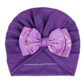 Turbante morado para bebé con lazo lila decorado con patrones de estrellas doradas - Púrpura Oscuro (Patrón de Estrellas)