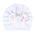 Turbante blanco para bebé con un lazo doble grande y patrones de estrellas doradas - Blanco (Patrón de Estrellas)