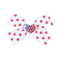Detail of patriotic bow hair clip featuring red stars and crystal heart emblem - White Star Style (1#)