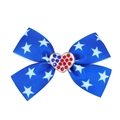 Detail of blue grosgrain bow hair clip with white stars and a rhinestone heart buckle - Blue Star Style (3#)
