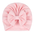 Turbante rosa per neonati con grande fiocco e morbida texture a pieghe su sfondo bianco - Rosa Perlato