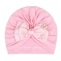 Pink infant turban hat with large double bow and golden star patterns for baby girls - Pink (Star Pattern)