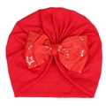 Infant red turban hat with double-layered bow and golden stars metallic print - Red (Star Pattern)