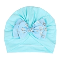 Light blue infant turban hat with large double-layered golden star bow tie - Blue (Star Pattern)
