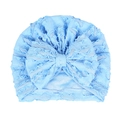 Turbante neonato azzurro con texture a pieghe eleganti e un grande fiocco frontale - Blu