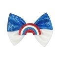 Détail de la pince à cheveux avec nœud scintillant rouge blanc bleu et motif arc-en-ciel - Style Arc-en-Ciel Patchwork Tricolore (2#)