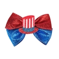 Détail d'une barrette nœud pailletée pour l'Independence Day avec chapeau étoiles et rayures - Style Haut-de-Forme Étoiles Rayures (3#)