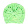 Neon green newborn turban hat with oversized bow and textured hollow mesh fabric - Green