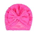 Neon pink turban hat for babies with large bow and seersucker-like texture - Rose Red