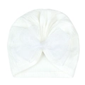 Detalle de gorro turbante blanco para bebé con un gran lazo de organza en punto acanalado - Blanco