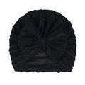 Elastic baby turban hat with large bow knot in elegant black finish for infants - Black