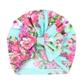 Detail of floral infant turban hat with a large bow in soft mint green cotton fabric - Mint Green Floral (1#)
