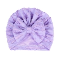 Light purple newborn turban hat with large bow and breathable lace texture - Purple
