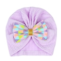 Detail of lavender baby turban hat with colorful geometric bow and gold glitter center - Geometric Triangle Bow (MZ111) / Light Purple