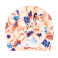 Detailansicht Baby-Turbanmütze mit Blumenmuster und großer Schleife aus Strick - Rosa Blumenmuster (5#)