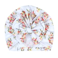 Detailansicht der Baby-Blumen-Turbanmütze mit großer Schleife und weichem Baumwollstoff - Weißes Buntes Blumenmuster (7#)